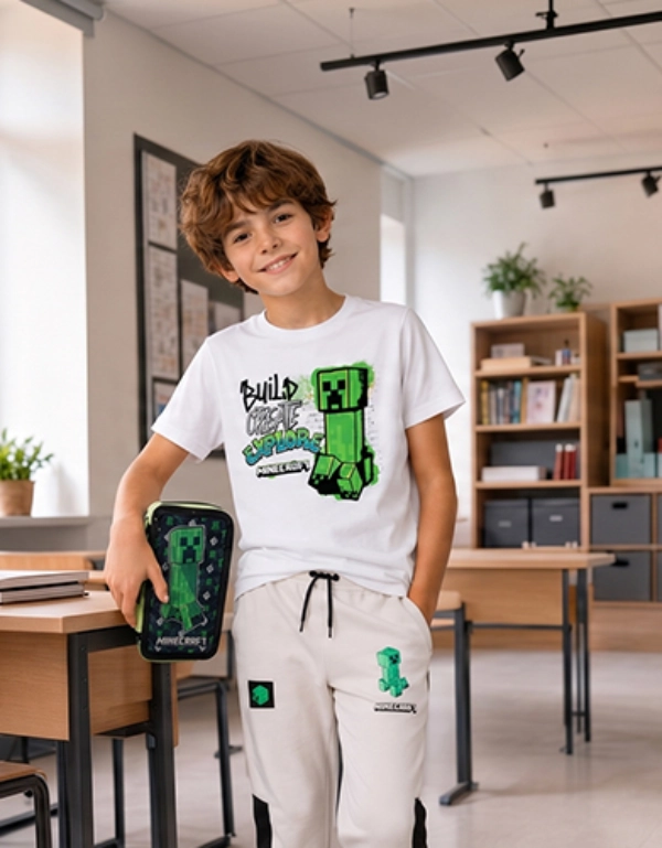 Minecraft schooloutfit met etui voor de start van het schooljaar