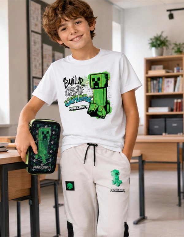Minecraft schooloutfit met etui voor de start van het schooljaar