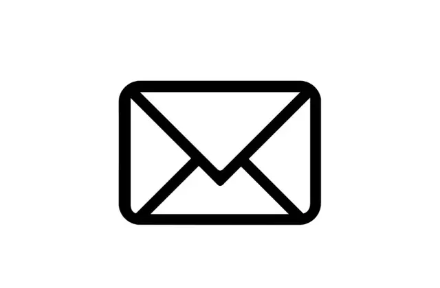 Omtrek van een gesloten enveloppictogram met een eenvoudig, strak ontwerp op een witte achtergrond.