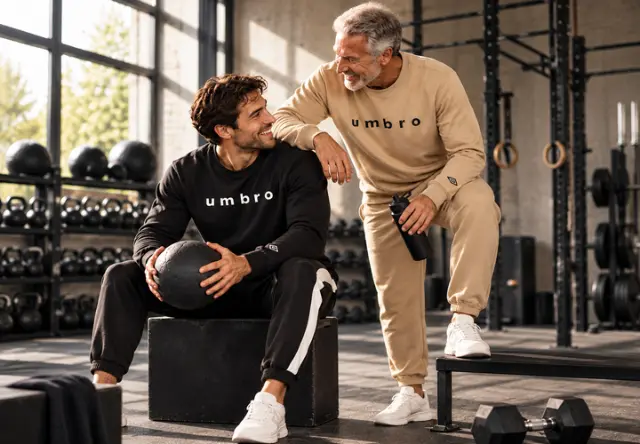Heren in sportieve Umbro outfits tijdens een training in de fitnessruimte