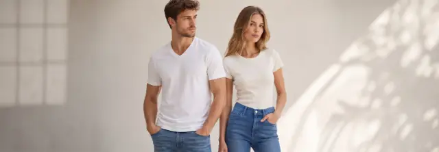 Dames- en heren basic T-shirts in wit met jeans voor een tijdloze en veelzijdige casual look