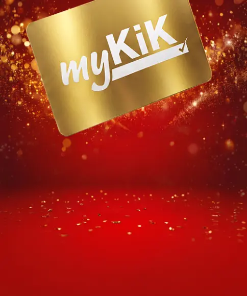 Gouden myKiK klantenkaart op rode achtergrond
