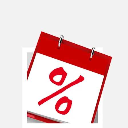 Een close-up van een kalender met een opvallend rood percentagesymbool op de voorkant.